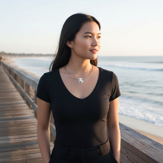 Octopus Pendant Necklace – "Leggs" - Sterling Silver on Omega Chain - Big Blue