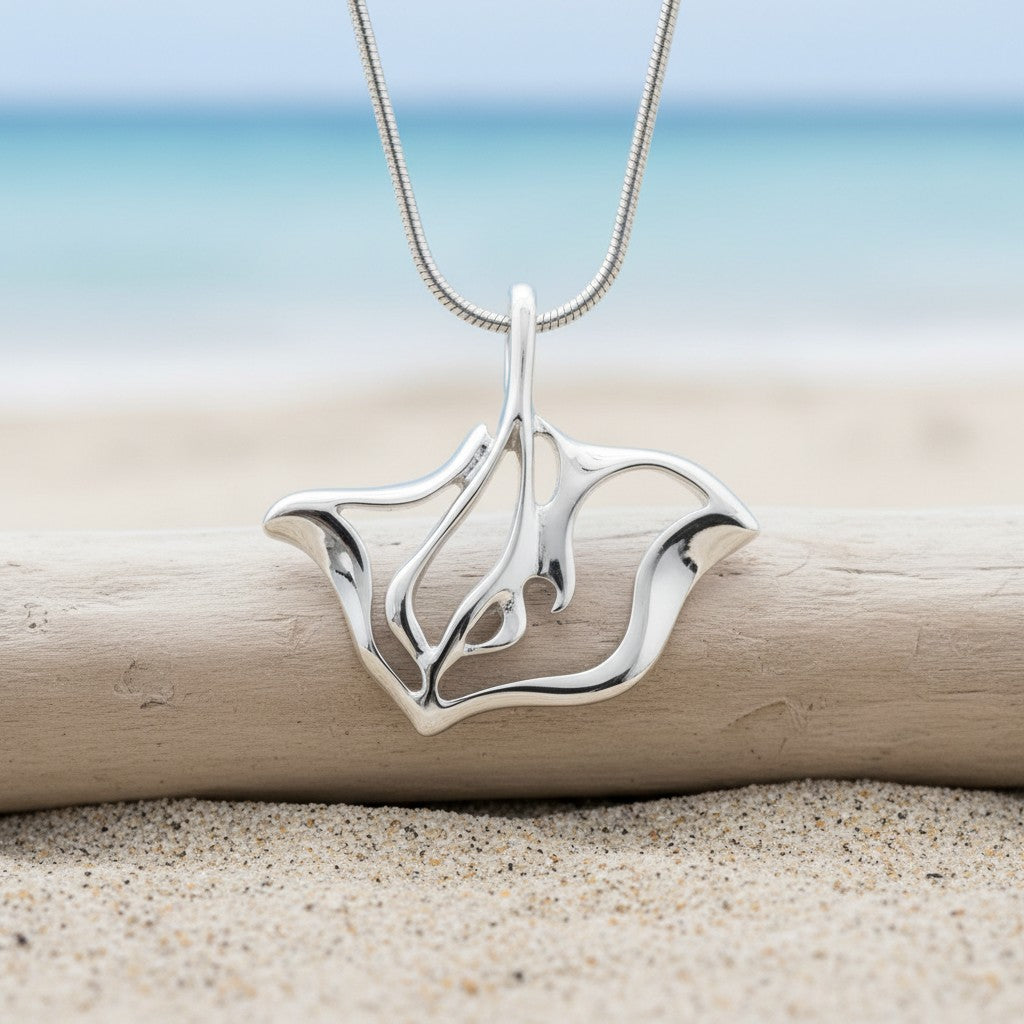 Stingray Necklace - "Ray" -  Sterling Silver - Big Blue