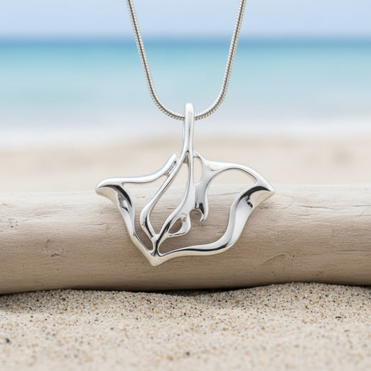 Stingray Necklace - "Ray" -  Sterling Silver - Big Blue
