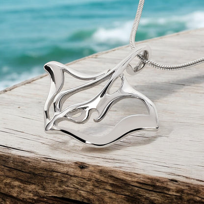 Stingray Necklace Sterling Silver- Manta Ray Necklace for Women, Stingray Jewelry, Scuba Diving Jewelry, Ocean Fine Jewelry - Big Blue