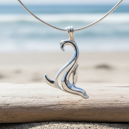 Sea Lion Necklace – "Salty" - Sterling Silver on Snake Chain - Big Blue