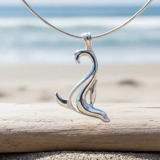Sea Lion Necklace – "Salty" - Sterling Silver on Snake Chain - Big Blue