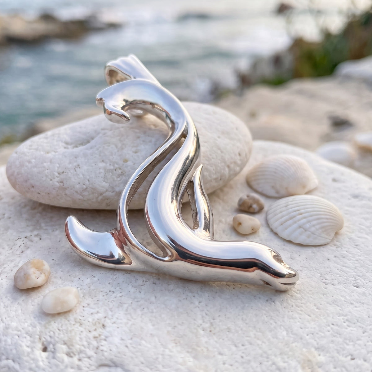 Sea Lion Necklace – "Salty" - Sterling Silver on Snake Chain - Big Blue