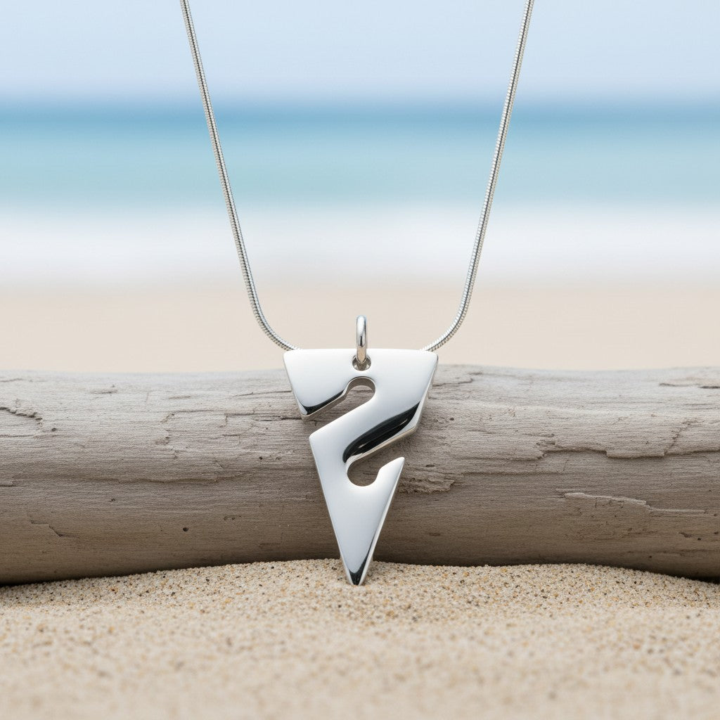 Line Arrow Necklace – Cave Diving Collection - Sterling Silver on Snake Chain - Big Blue