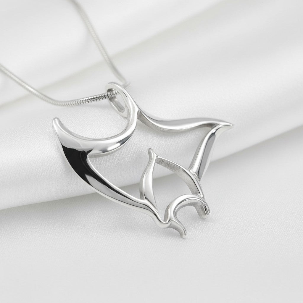 Manta Ray Necklace - "Big Ray" - Sterling Silver - Big Blue