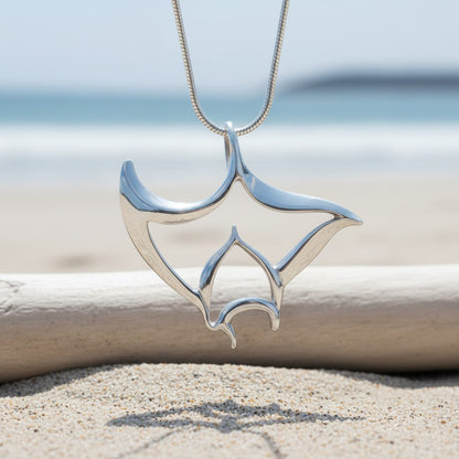 Manta Ray Necklace - "Big Ray" - Sterling Silver - Big Blue