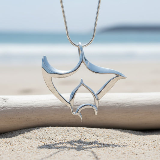 Manta Ray Necklace - "Big Ray" - Sterling Silver - Big Blue