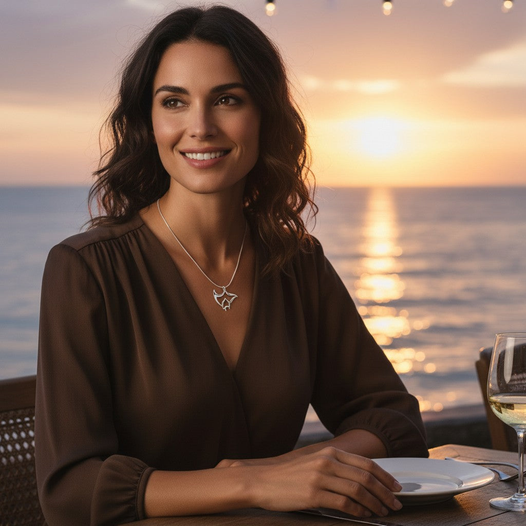 Manta Ray Necklace - "Big Ray" - Sterling Silver - Big Blue