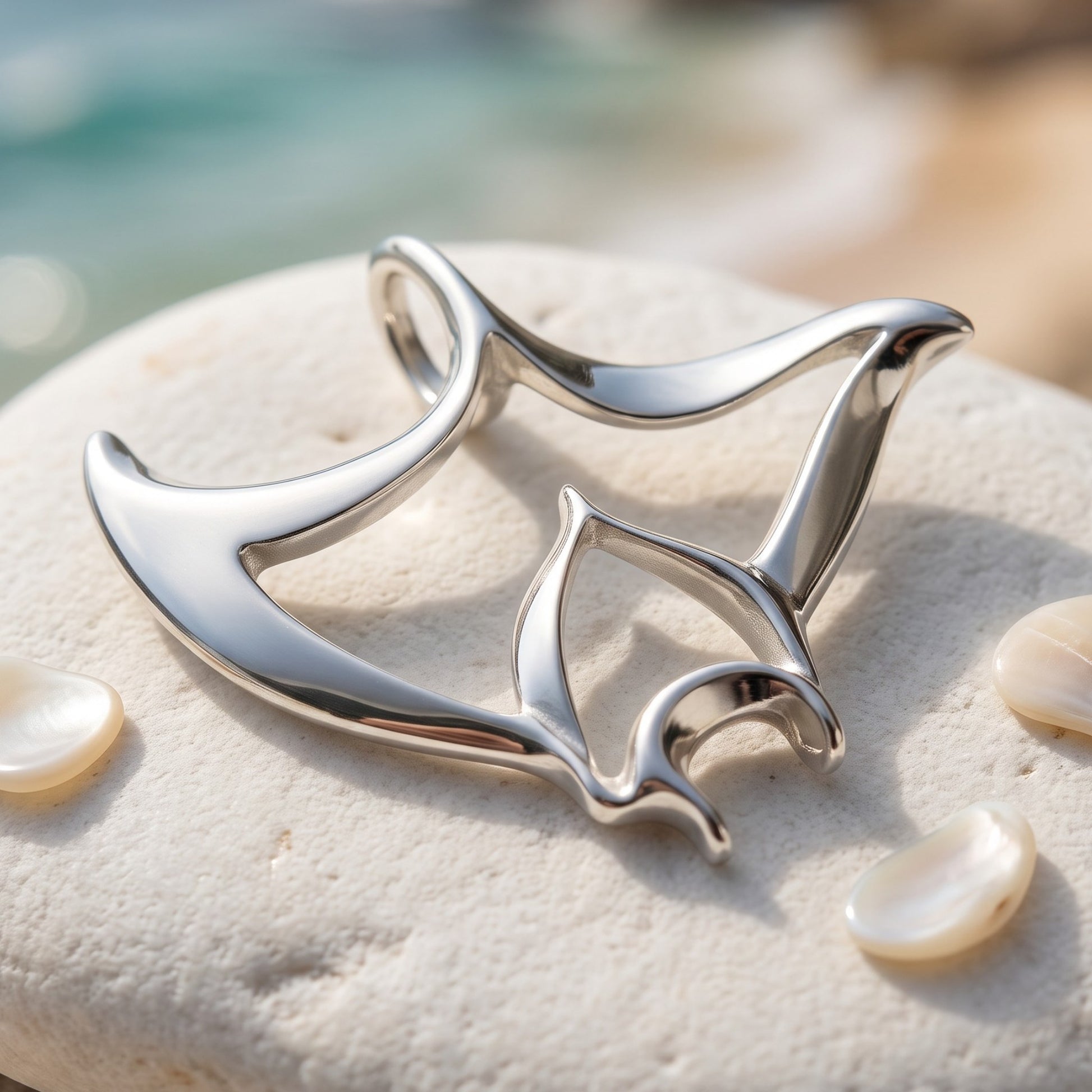 Manta Ray Necklace - "Big Ray" - Sterling Silver - Big Blue
