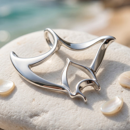 Manta Ray Necklace - "Big Ray" - Sterling Silver