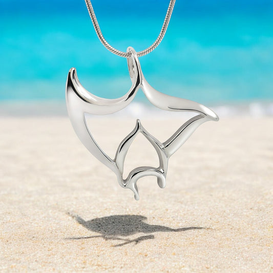 Manta Ray Necklace for Women Sterling Silver- Stingray Necklace for Women | Sterling Silver Stingray Necklace | Stingray Jewelry | Manta Ray Pendant - Big Blue