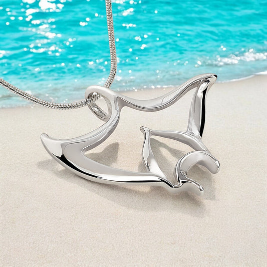 Manta Ray Necklace for Women Sterling Silver- Stingray Necklace for Women | Sterling Silver Stingray Necklace | Stingray Jewelry | Manta Ray Pendant - Big Blue