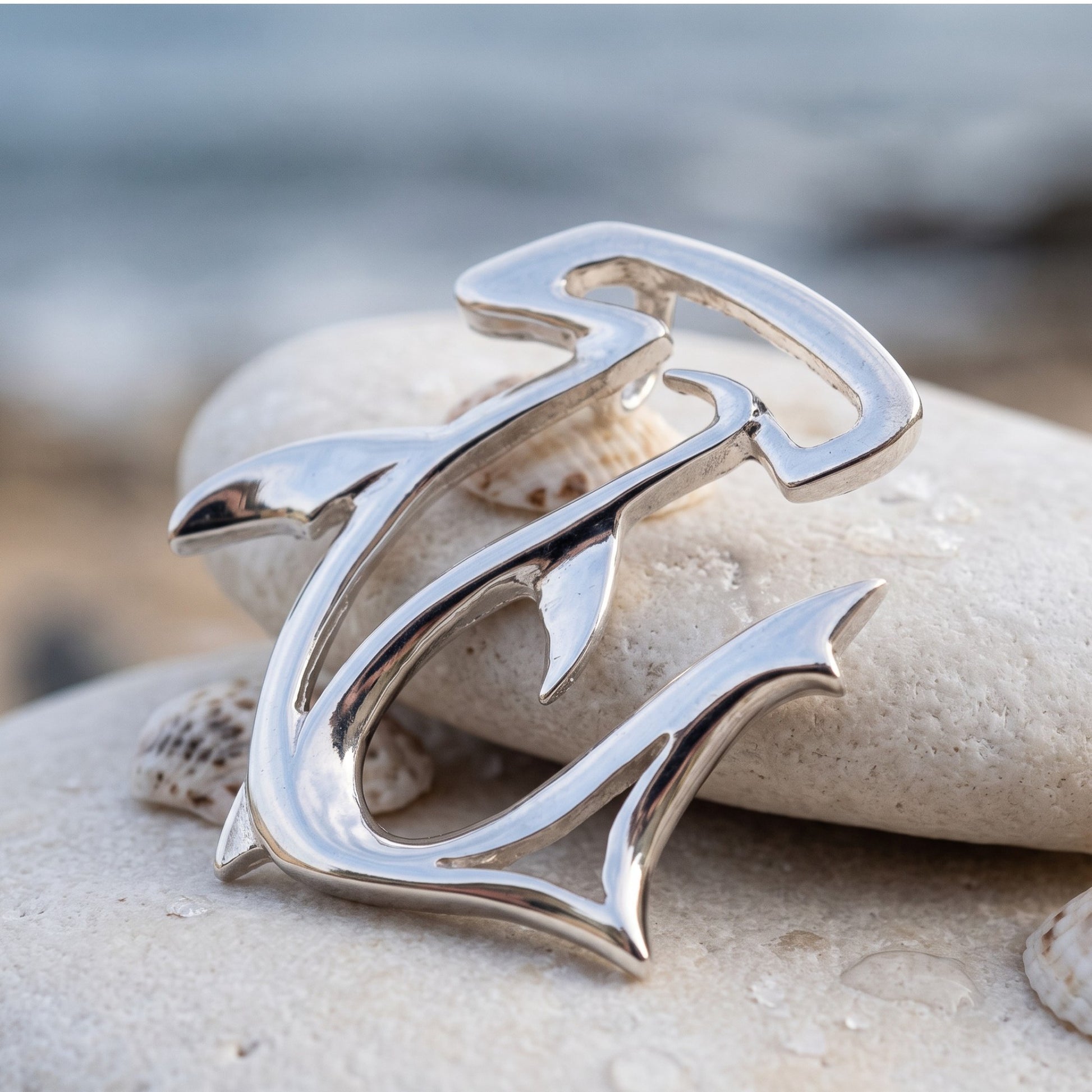Hammerhead Shark Necklace - "The Hammer" - Sterling Silver - Big Blue