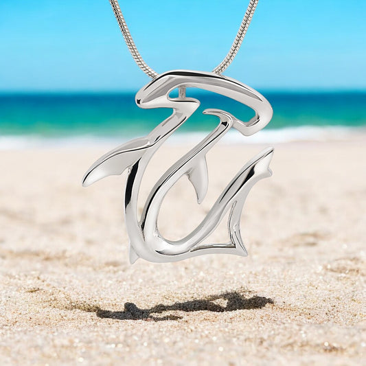 Hammerhead Shark Necklace -Sterling Silver Shark Pendant, Shark Jewelry for Women, Gifts for Shark Lovers - Big Blue