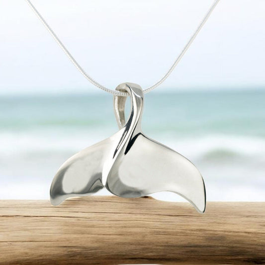 Whale Tail Pendant – Sealife Collection - Sterling Silver on Snake Chain - Big Blue
