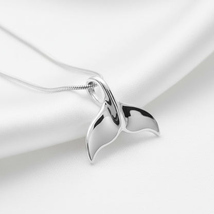 Whale Tail Pendant – Sealife Collection - Sterling Silver on Snake Chain - Big Blue