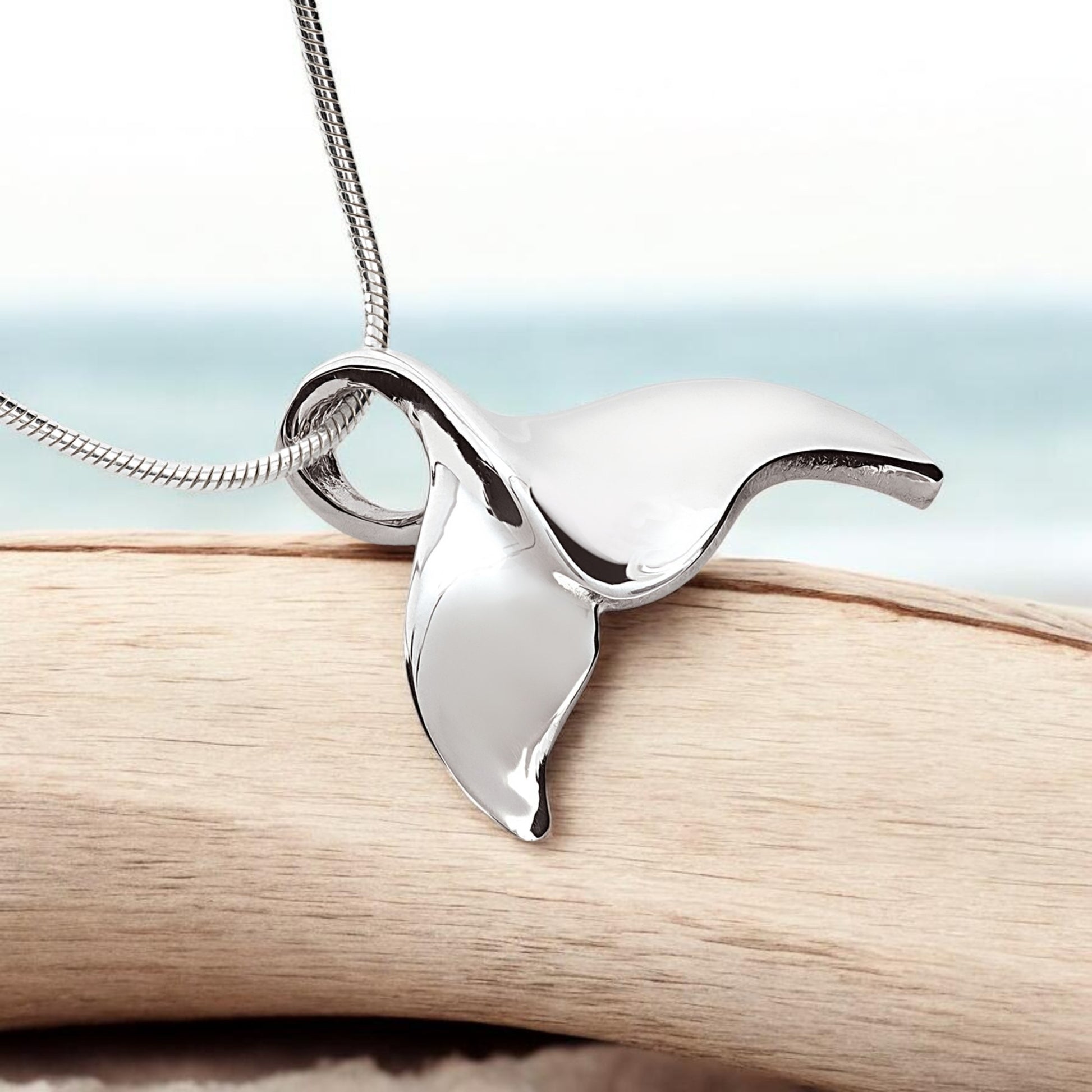 Whale Tail Pendant – Sealife Collection - Sterling Silver on Snake Chain - Big Blue