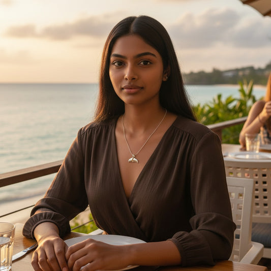 Whale Tail Pendant – Sealife Collection - Sterling Silver on Snake Chain - Big Blue