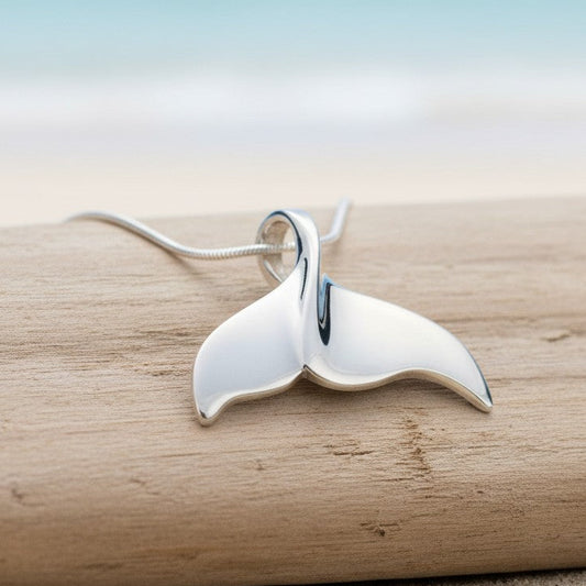 Whale Tail Pendant – Sealife Collection - Sterling Silver on Snake Chain - Big Blue