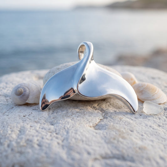 Whale Tail Pendant – Sealife Collection - Sterling Silver on Snake Chain
