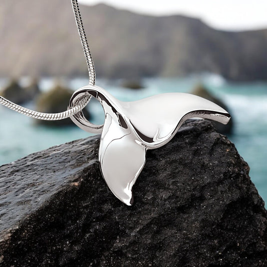Whale Tail Necklace for Men and Women Sterling Silver- Whale Tail Pendant, Whale Tail Jewelry, Whale Fluke Necklace, Whale Tail Pendant - Big Blue
