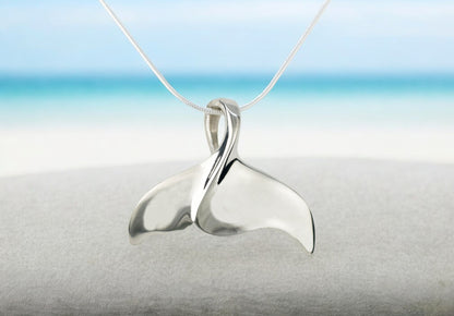 Whale Tail Necklace for Men and Women Sterling Silver- Whale Tail Pendant, Whale Tail Jewelry, Whale Fluke Necklace, Whale Tail Pendant - Big Blue