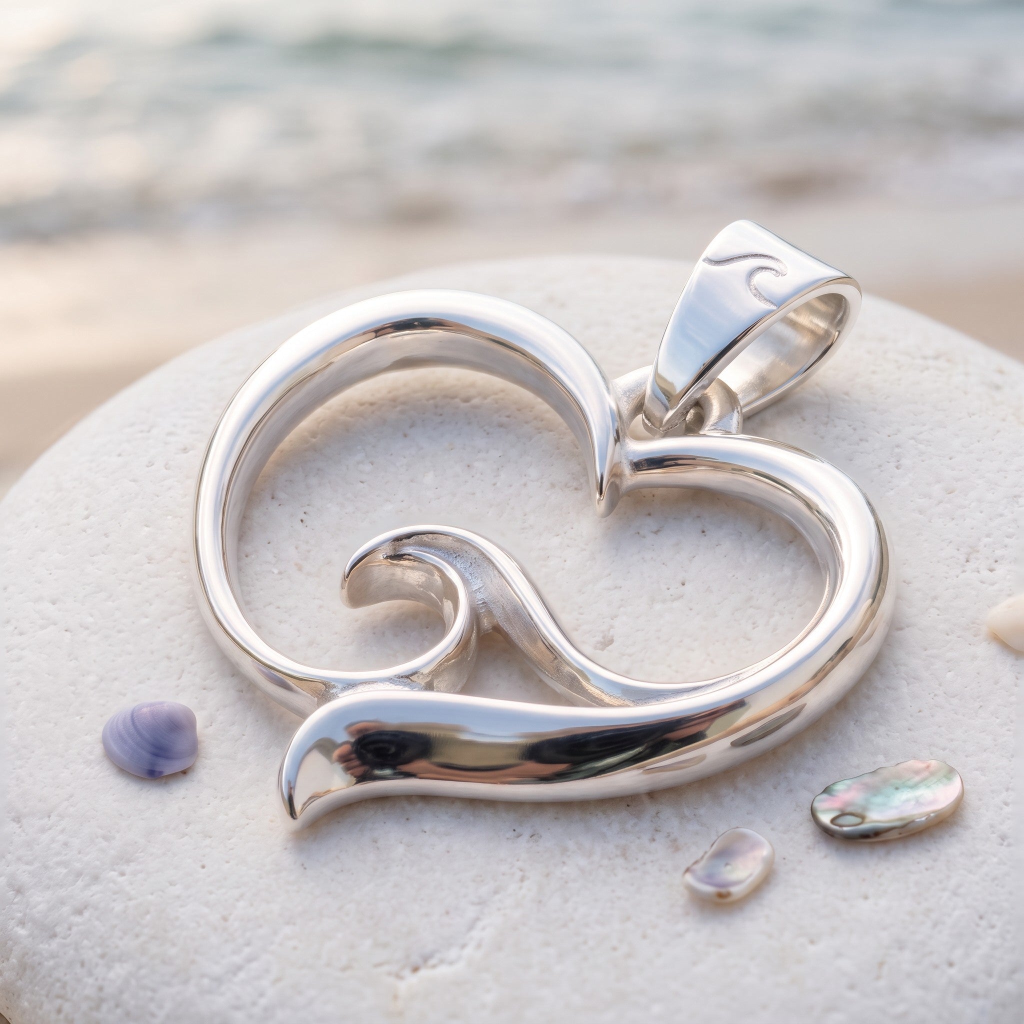 Pendant and Necklace – Ocean Wave Heart Collection - Sterling Silver o