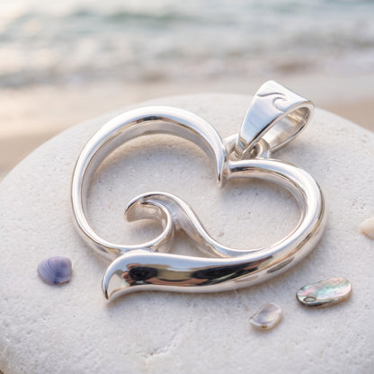 Pendant and Necklace – Ocean Wave Heart Collection - Sterling Silver on Snake Chain