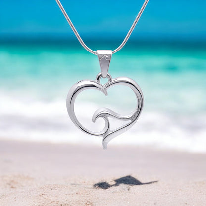 Ocean Wave Necklace Sterling Silver- Heart of the Ocean Pendant, Ocean Lover Gifts, Sea Life Jewelry - Big Blue