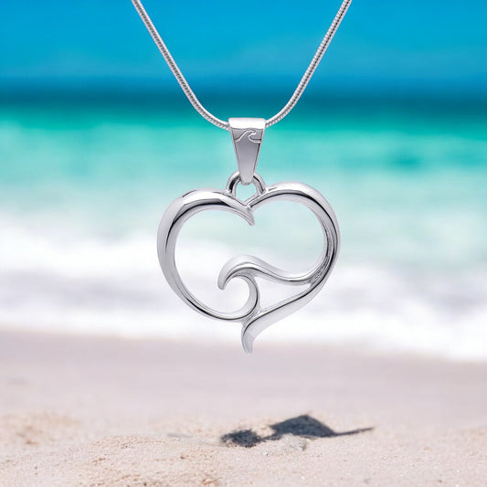 Ocean Wave Necklace Sterling Silver- Heart of the Ocean Pendant, Ocean Lover Gifts, Sea Life Jewelry - Big Blue