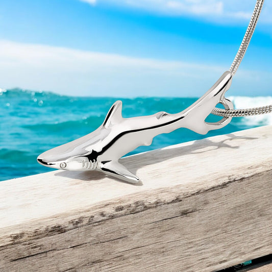 Reef Shark Necklace for Men and Women- Grey Reef Shark Charm Pendant, Gifts for Shark Lovers, Realistic Grey Reef Shark Charm, Sea Life Jewelry - Big Blue