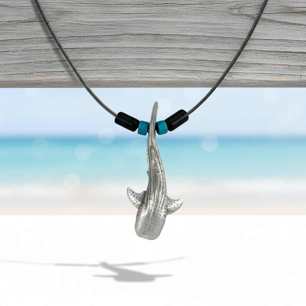 Whale Shark Necklace – Realistic Sealife Collection - Pewter with Ceramic Beads - Big Blue