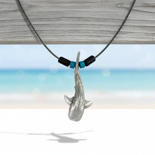 Whale Shark Necklace – Realistic Sealife Collection - Pewter with Ceramic Beads - Big Blue