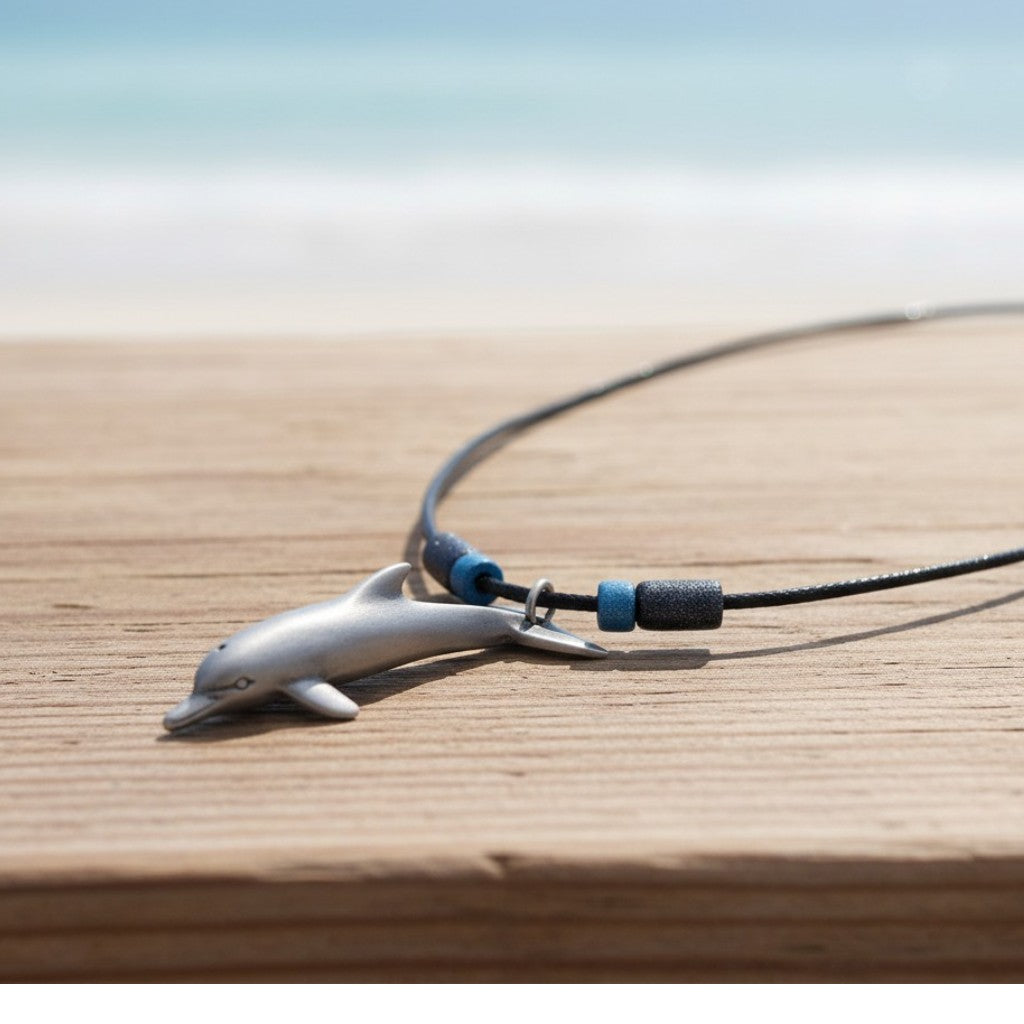 Dolphin Necklace with Beads – Sealife Collection – Pewter - Big Blue