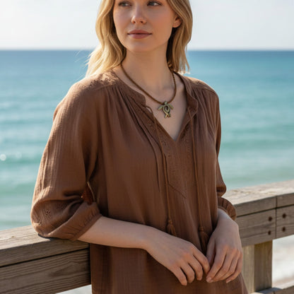 Sea Turtle "Honu" Necklace – Ocean Traveler Collection - Bronze on Cotton Cord