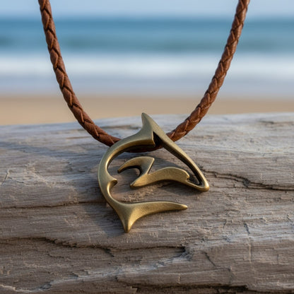 Reef Shark Necklace – "Frenzy" – Bronze on Cord - Big Blue
