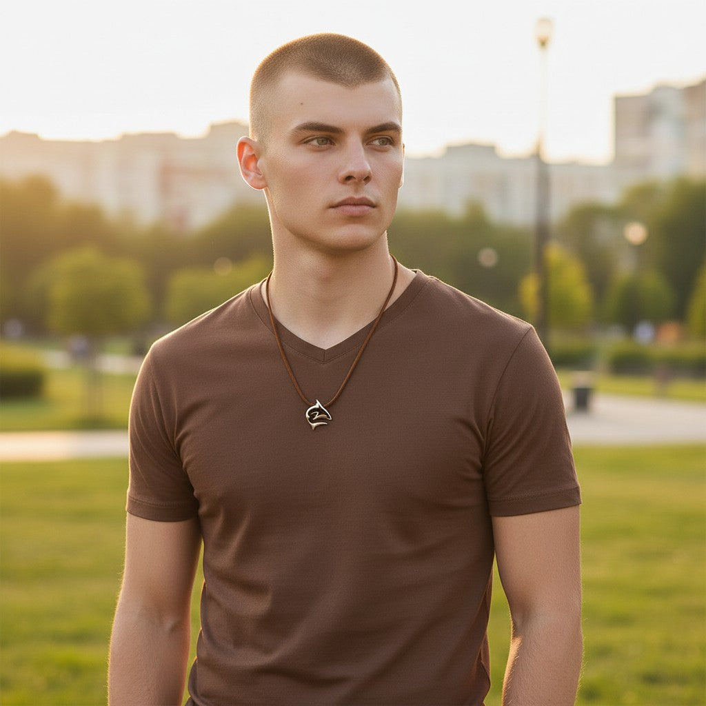 Reef Shark Necklace – "Frenzy" – Bronze on Cord - Big Blue