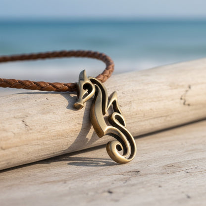 Seahorse Necklace – "Polo" - Bronze on cotton cord