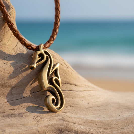 Seahorse Necklace – "Polo" - Bronze on cotton cord