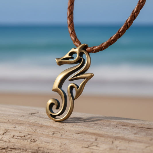 Seahorse Necklace – "Polo" - Bronze on cotton cord