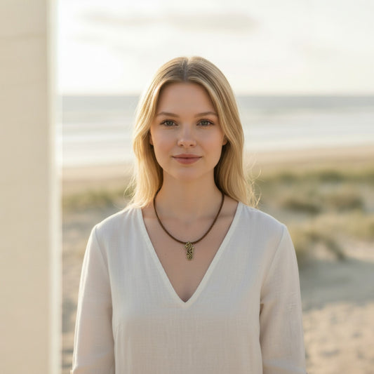 Seahorse Necklace – "Polo" - Bronze on cotton cord - Big Blue