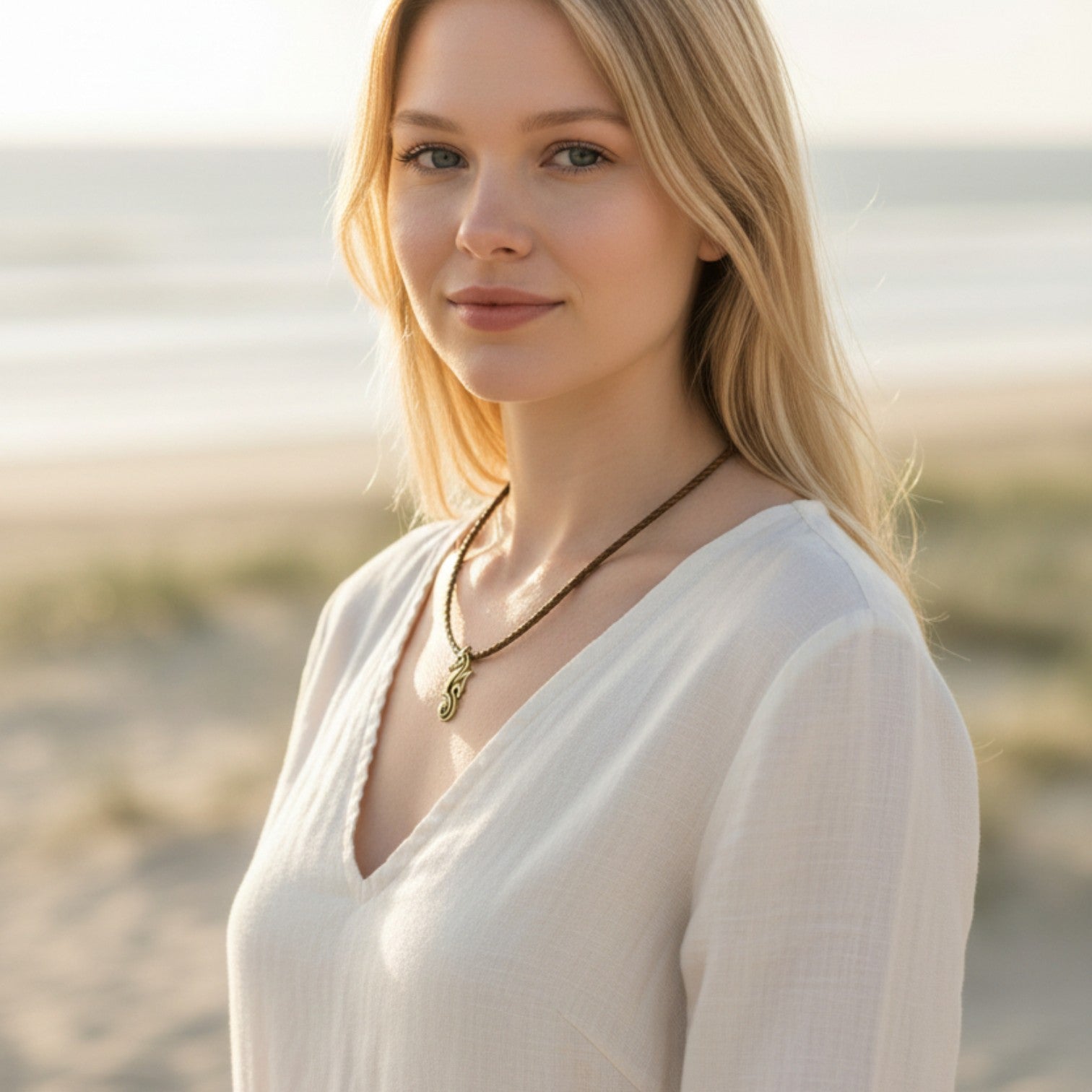 Seahorse Necklace – "Polo" - Bronze on cotton cord - Big Blue