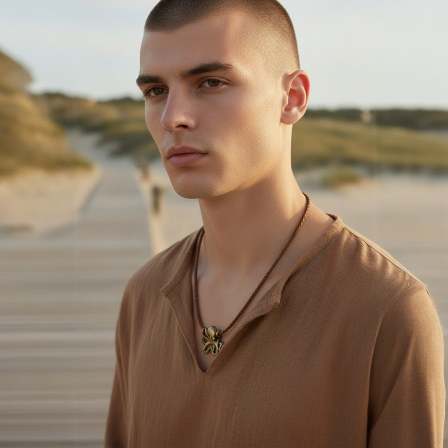 Octopus Pendant Necklace – "Leggs"- Bronze on Cotton Cord - Big Blue