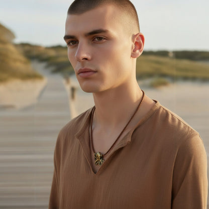 Octopus Pendant Necklace – "Leggs"- Bronze on Cotton Cord - Big Blue