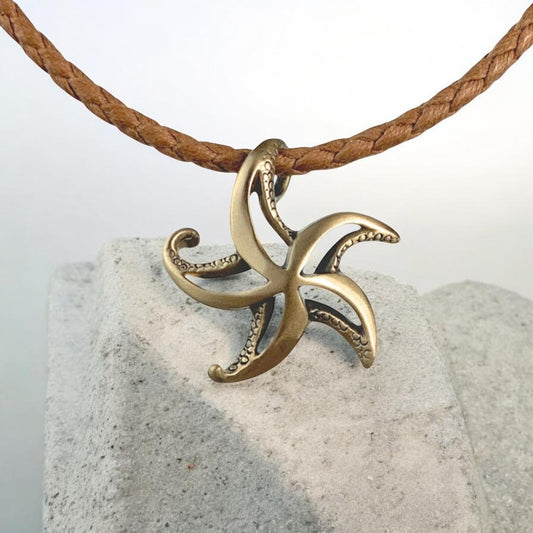 Starfish Necklace - "Starry" - Bronze on Cord - Big Blue