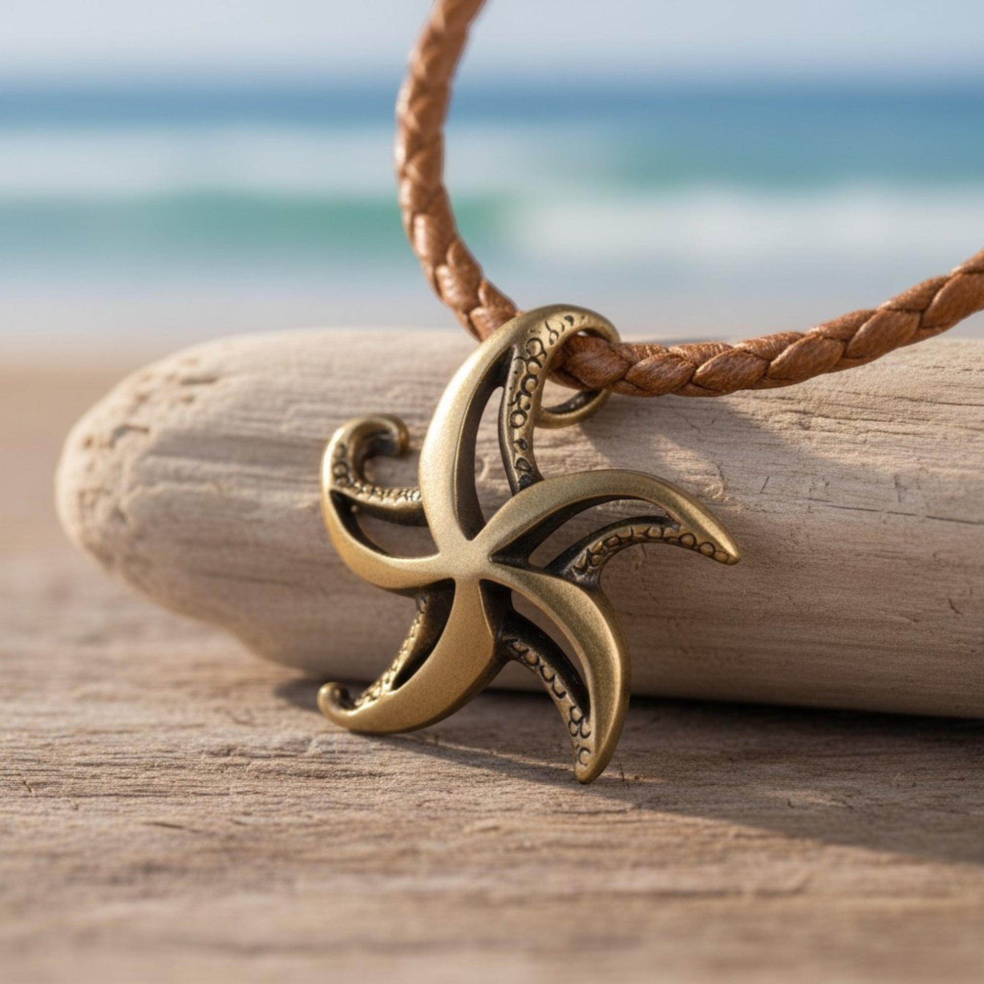 Starfish Necklace - "Starry" - Bronze on Cord - Big Blue
