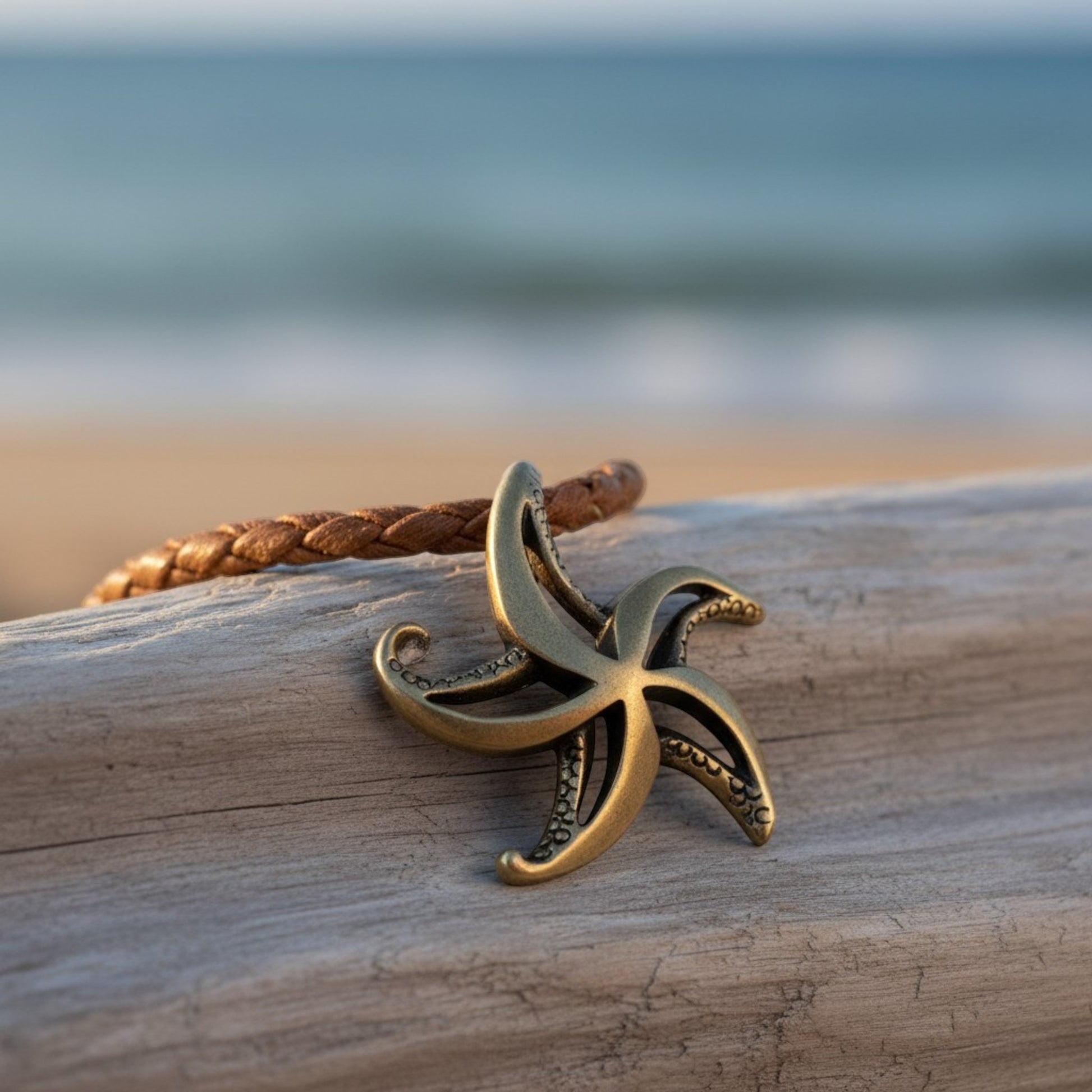 Starfish Necklace - "Starry" - Bronze on Cord - Big Blue