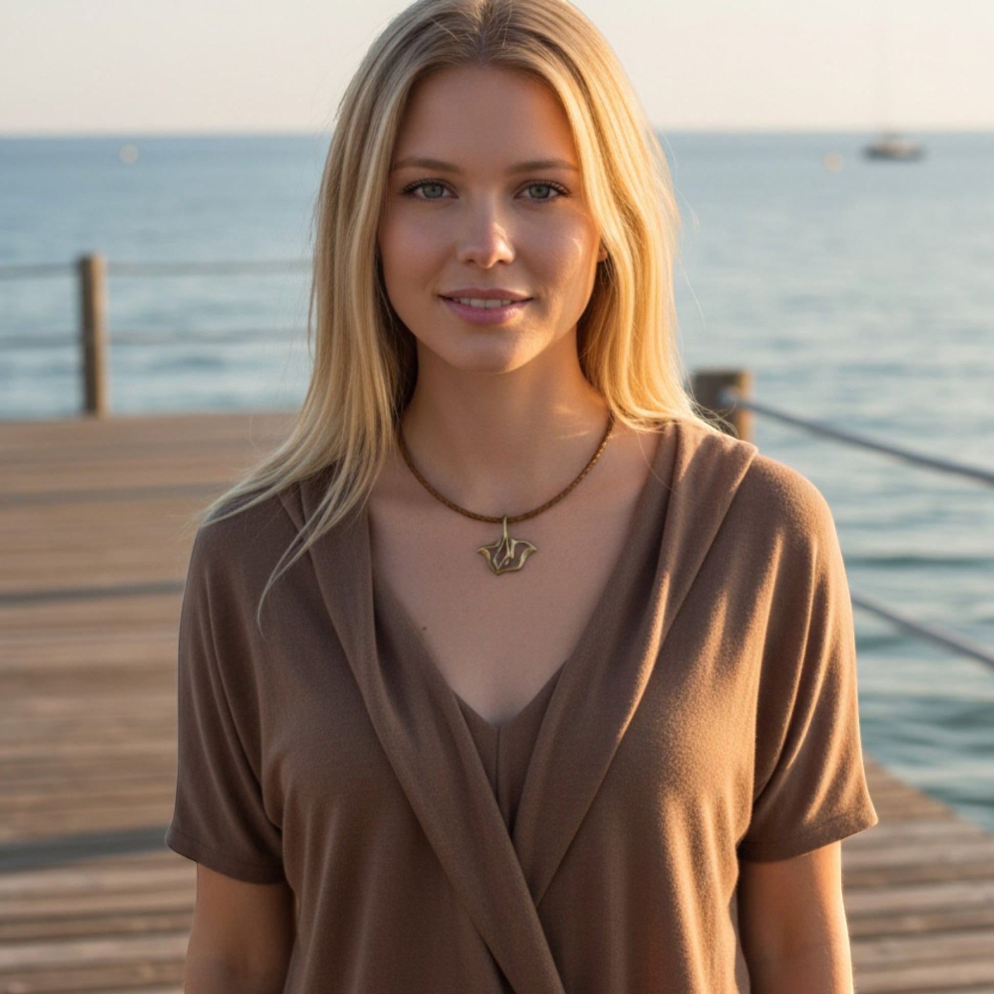 Stingray Cord Necklace - "Ray" - Bronze - Big Blue