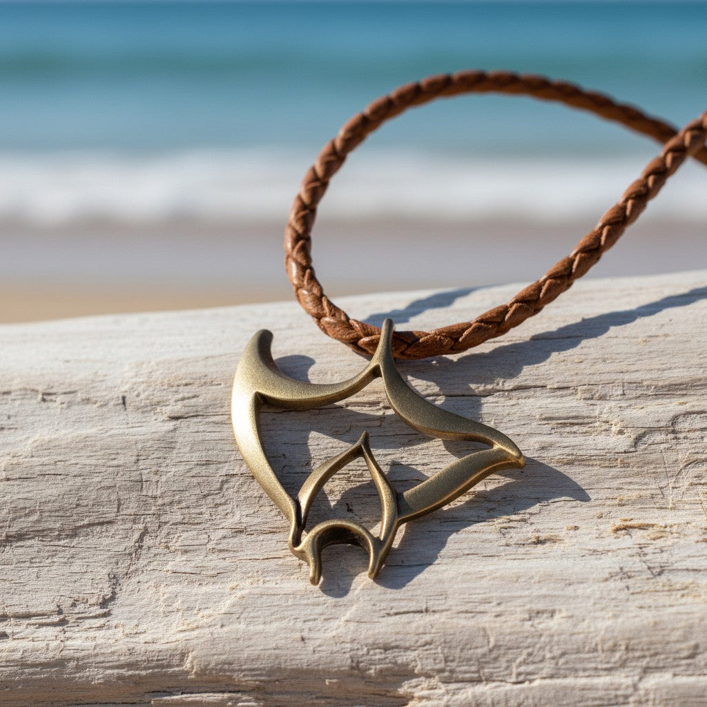 Manta Ray Cord Necklace - "Big Ray" - Bronze - Big Blue