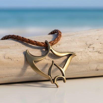 Manta Ray Cord Necklace - "Big Ray" - Bronze - Big Blue